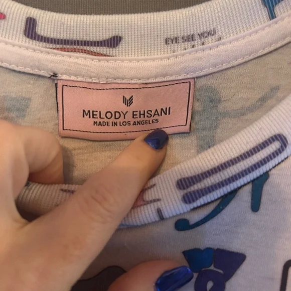 RARE Melody Ehsani 90s style Shirt Dress Egyptian Print “Eye See You” M - Picture 5 of 9